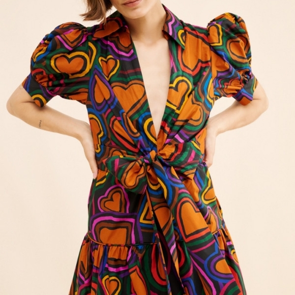 Anthropologie X Farm Rio Heart Tie Front Mini Dress - Picture 3 of 4